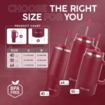 40 Oz Tumbler with Handle and Straw Insulated Cup that Fits in Cup Holder for Hot & Cold Drinks Leak Proof Tumbler with Straw Stainless Steel Travel Mug for Men & Women - Red - Image 4