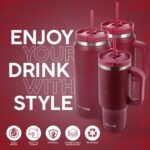 40 Oz Tumbler with Handle and Straw Insulated Cup that Fits in Cup Holder for Hot & Cold Drinks Leak Proof Tumbler with Straw Stainless Steel Travel Mug for Men & Women - Red - Image 5