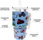 20-OZ Insulated Water Bottle,Insulated Stainless Steel Tumbler,Reusable Cold Drink Thermos,BPA-Free, Double-Wall Stainless Steel Water Bottle (Blue-Farm Vehicle, 20, Fluid Ounces) - Image 4