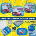 Get Trend Hot Wheels Water Bottle Lunch Box Lunch Bag Kids Set 3 Pcs Insulated Snack Bag for School Travel Gifts for Kids (Blue Hot Wheels) - Image 4