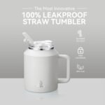 Gpeng 30/40/50 oz Tumbler with Handle, Water Bottles with Straw Lid, Insulated Stainless Steel Travel Mug Cup Holder Friendly, Keep Drinks Cold or Hot for Hours (BeigeGrey, 50 oz) - Image 3