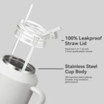 Gpeng 30/40/50 oz Tumbler with Handle, Water Bottles with Straw Lid, Insulated Stainless Steel Travel Mug Cup Holder Friendly, Keep Drinks Cold or Hot for Hours (BeigeGrey, 50 oz) - Image 4