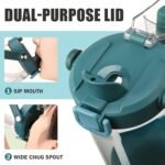 Glass Tumbler with Carry Handle, Clear Glass Water Bottle with Leakproof Lid, Spout Lid&Straw, BPA-Free, 32 oz, Peacock Blue - Image 4