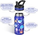 Fanhaw 14 Oz Kids Insulated Water Bottle with Straw - Stainless Steel Double Wall Vacuum Cup, Leakproof, BPA Free, Suitable for Boys and Girls(Blue - Ocean) - Image 3