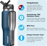 HYDROWION Water Bottles with Straw, 40oz Insulated Water Bottle fit in Car Cup Holder, Black Water Bottles with Straw Lid, Spout Lid and Flex Cap, Leakproof Travel Insulated Tumbler, Cobalt - Image 3