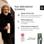 LARS NYSØM Stainless Steel Thermo Water Bottle - Double Wall Insulated Water Bottle with Cup & Carry Strap, Leakproof Metal Bottle for Travel, Office & Outdoor (Sage Green, 17oz) - Image 3