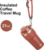 TKK Insulated Coffee Mug with Ceramic Coating, 21oz Iced Coffee Tumbler Cup with Straw Lid Double Wall Vacuum Leak Proof Travel Mug with Strap for Hot and Iced Beverage, Red - Image 5