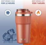 TKK Insulated Coffee Mug with Ceramic Coating, 21oz Iced Coffee Tumbler Cup with Straw Lid Double Wall Vacuum Leak Proof Travel Mug with Strap for Hot and Iced Beverage, Red - Image 6
