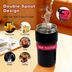 Thermal Infuser Insulated Tumbler, Magnetic 2-in-1 Stainless Steel Travel Mug for Tea & Coffee, 16OZ/480ML Leak-Proof Water Bottle with Wide Mouth & Carry Lanyard, Ideal Gift(Black) - Image 6