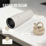 Coolflask Water Bottle 32 oz Fits Car Cup Holder, Slim Tumbler Stainless Steel with Straw & Handle, Vacuum Flask Leakproof Wide Mouth for Travel Sports Gym, Cream White - Image 7