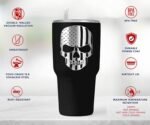 American Flag Skull 30oz Patriotic Tumbler - American Flag Tumbler Travel Mug - Patriotic Coffee Travel Mug - Double Insulated 30oz Tumbler - Engraved in the USA - (Skull Flag) - Image 4