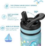 Fanhaw 14 Oz Kids Insulated Water Bottle with Straw - Stainless Steel Double Wall Vacuum Cup, Leakproof, BPA Free, Suitable for Boys and Girls(Cyan - Dinasours World) - Image 4