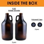 FastRack 64oz Amber Glass Growlers with Polyseal Caps (2 Pack) | Half Gallon (1/2 Gallon) Beer Growler Jugs for Home Brewing, Wine, Cider & Kombucha – Reusable Amber Glass Jugs for Beverage Storage - Image 3