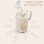 64 oz Glass Water Bolttles Half Gallon Large Motivational Water Bottle with Time Marker Sports Water Bottles with Silicone Sleeve and Handle Lid Water Jug for Gym Workout-1 Pack - Image 3