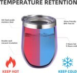 12 oz Insulated Wine Tumbler with Lid and Straw,Stainless Steel Stemless Wine Tumbler Double Wall Vacuum Wine Cups Tumbler Bulk for Coffee,Champaign,Cocktail,Office(Orange/Teal/Purple/Sky blue) - Image 3