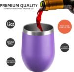 12 oz Insulated Wine Tumbler with Lid and Straw,Stainless Steel Stemless Wine Tumbler Double Wall Vacuum Wine Cups Tumbler Bulk for Coffee,Champaign,Cocktail,Office(Orange/Teal/Purple/Sky blue) - Image 4