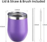 12 oz Insulated Wine Tumbler with Lid and Straw,Stainless Steel Stemless Wine Tumbler Double Wall Vacuum Wine Cups Tumbler Bulk for Coffee,Champaign,Cocktail,Office(Orange/Teal/Purple/Sky blue) - Image 5