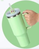 PRIMEWAVE 40oz Stainless Steel Tumbler with Straw – Leakproof Travel Mug with Handle | Double Wall Insulated, BPA-Free | Reusable Drinking Cup for Hot & Cold Drinks (GREEN) - Image 3