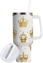 ALAZA Gold Crown 40 oz Tumbler Stainless Steel Water Bottle Vacuum Insulated Cup with Straw Lid & Handle For Travel Car Cup Holder - Image 3