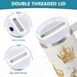 ALAZA Gold Crown 40 oz Tumbler Stainless Steel Water Bottle Vacuum Insulated Cup with Straw Lid & Handle For Travel Car Cup Holder - Image 5