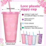 Zhehao 12 Pack Bow Floral Cups Plastic Coquette Bow Straw Tumblers Cold Cups with Lids and Straws Bulk for Iced Coffee 24 oz Reusable Travel Mug Cup Gifts for Girl Women Mom Adults - Image 3
