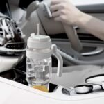 32 oz Glass Tumbler with Straw and Lid, Reusable Iced Coffee Cup with Handle, Leak-Proof Flip Straw Lid, BPA-Free Glass Water Bottle Fits Car Cup Holder (Blue) - Image 9