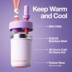 CHAKO LAB Kids Water Bottle with Carrying Rope and Straps | Vacuum Insulated Stainless Steel 16oz for School and Trvels | Two Travel Carrying Options | Taro purple - Image 3