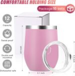 16 Pack Stainless Steel Wine Tumblers 12 oz Insulated Vacuum Wine Cup Set Double Wall Stainless Steel Stemless Mug Glasses for Coffee Soda Whiskey Outdoor Travel (Pink) - Image 3