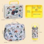 rockpapa 5 Compartment Bento Lunch Box for Kids with Uensils & Insulated Water Bottle & Lunch Bag with Strap, BPA-Free Lunch box Containers Set for School Boys Girls Ages 3+ (Grey Trucks) - Image 3