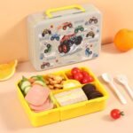 rockpapa 5 Compartment Bento Lunch Box for Kids with Uensils & Insulated Water Bottle & Lunch Bag with Strap, BPA-Free Lunch box Containers Set for School Boys Girls Ages 3+ (Grey Trucks) - Image 4