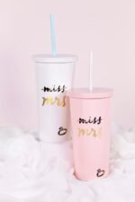Kate Spade New York Acrylic Bridal Tumbler with Lid and Straw, 20 oz Tumbler for Bride to Be, Slim Double Wall Tumbler, Miss to Mrs. (White) - Image 4