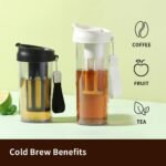 watchget Cold Brew Coffee Maker Travel Tumbler with Soft Silicone Handle Portable Iced Coffee & Tea Infuser with Airtight Lid Cold Brew Travel Cup 17oz/500ml black - Image 3