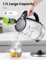 COMFEE' Glass Electric Tea Kettle & Hot Water Kettle Electric, 1.7L Electric Kettle with LED Indicator, 1500W Fast Boil, Auto Shut-Off and Boil-Dry Protection - Image 3