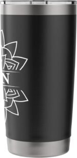 Mandala Travel Mug Black White Personalized Name Megan Stainless Steel Insulated Tumbler - Image 3