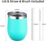 12 oz Insulated Wine Tumbler with Lid and Straw,Stainless Steel Stemless Wine Tumbler Glasses Double Wall Vacuum Wine Cups Tumbler for Coffee,Champaign,Office（Mint Green,1） - Image 5