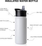 16 oz Insulated Water Bottle for School, Straw & Spout Lid, Keep Cold 24H, Spill Proof, BPA-Free, Double Wall Stainless Steel Kids Water Bottles for Sports, Gym, Travel, White - Image 3