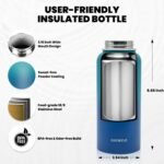 Insulated Water Bottle 32 oz, Triple Wall Vacuum Stainless Steel (Cold for 48 Hrs), Leak Proof & Non-BPA, Modern Water Flask Jug with Paracord Handle & Straw Spout Lids, Cyan Blue - Image 6