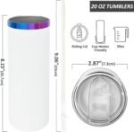 20 oz Skinny Tumblers Bulk, Stainless Steel Insulated Tumbler with Lids and Straws, Slim Double Wall Powder Coated Travel Coffee Mugs, Reusable Cup for Hot and Cold Drinks (White,1 pack) - Image 3