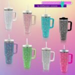 40oz Bling Tumbler with Handle and Straw Lid Rhinestone Studded Tumbler Cups Vacuum Insulated Stainless Steel Double Wall Water Bottle Travel Mug Gifts for Women Her (Black) - Image 6