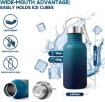 Volhoply 16oz Uninsulated Single Walled Water Bottle, Stainless Steel Kids Water Bottles with Handle & Carabiner, BPA Free 18/8 304 Reusable Water Flask for Camping Hiking Biking (Dark Night,1) - Image 3