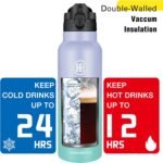 Han's Bottle Sports Water Bottle - 24 Oz, Straw Lid, Leak Proof, Vacuum Insulated Stainless Steel, Double Walled, Thermo Mug,Lilac green - Image 6