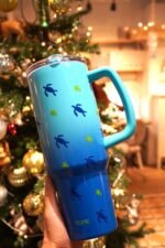 YOME 40 oz Sea Turtle Tumbler with Handle and Flip Straw for Women | Stainless Steel Insulated Water Bottle | Keeps Drinks Cold | Dishwasher Safe | Cupholder Friendly | Gift Gym Travel Yoga - Image 3