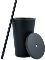 STRATA CUPS Classsic Black Tumblers with Lids (12 pack) - 16oz Colored Acrylic Cups with Lids and Straws | Double Wall Matte Plastic Bulk Tumblers With FREE Straw Cleaner! Customizable DIY Gifts - Image 6