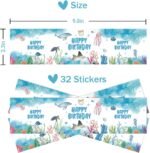 32 Pcs Sea Animal Happy Birthday Water Bottle Labels, Under The Sea Birthday Water Bottle Labels, Ocean Animal Waterproof Wrappers for Kids, Ocean World Themed Baby Shower Party Decorations - Image 3