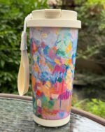 Insulated Tumbler 18 oz Stainless Steel Mug Autumn Colors Double Wall Water Bottle with Double Opening Lid and Portable Strap Fashional Travel Mug Coffee Cup - Image 3