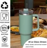 6 PCS Clear Glass Reusable Straws for Stanley 40 oz 30 oz Cup Tumbler, Shatter Proof, 6 Pack with Cleaning Brush - Image 5