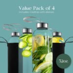 32 oz Glass Water Bottle Set of 4 - Reusable, Eco-Friendly, Airtight, Leak Proof Bottles for Travel - Image 4