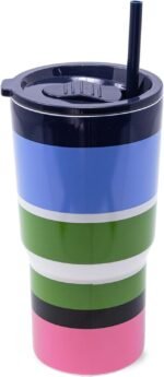 kate spade new york 20 Ounce Insulated Tumbler for Cold and Hot Drinks with Reusable Straw, Stainless Steel Travel Cup with Slide Top Lid (Sunny Day Stripe) - Image 3