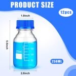 Irenare Media Storage Bottles Borosilicate Storage Glass Scientific Round Graduated Media Bottle with Blue Gl45 Screw Cap for Lab Water Reagent Liquids(250 ml,12 Pcs) - Image 3