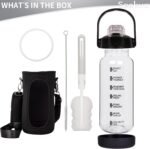 64 oz Glass Water Bottle with Straw and Time Marker, Half Gallon Large Motivational Borosilicate Glass Drinking Bottle with Silicone Boot and Sleeve - Image 5